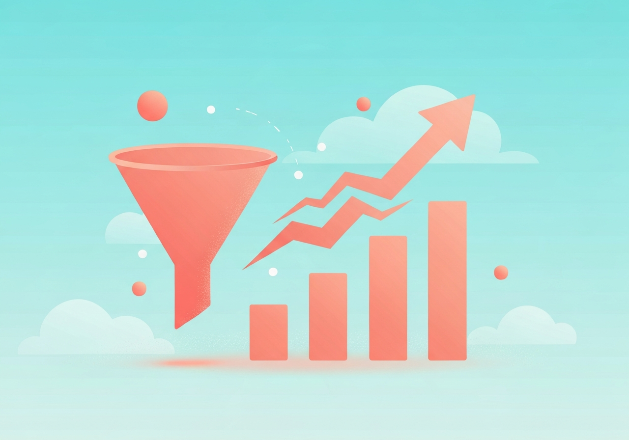 Abstract growth funnel and rising arrow